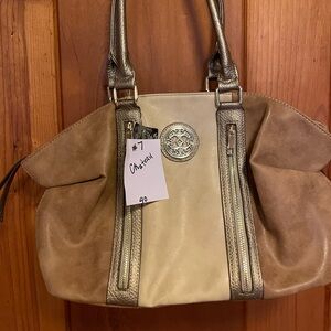 Chateau Tan and Gold Shoulder Bag with Classic Design